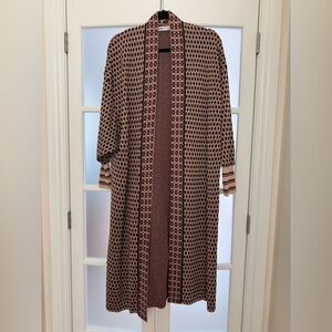 Zara Knit Geometric Open-Front Cardigan in Burgundy, Cream & Black